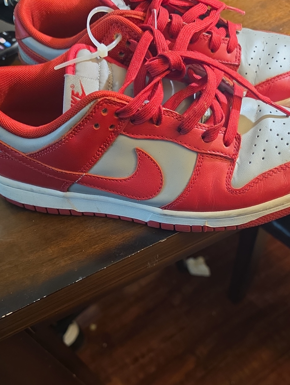 Nike Red and White Low-Top Sneakers with Contrast Swoosh